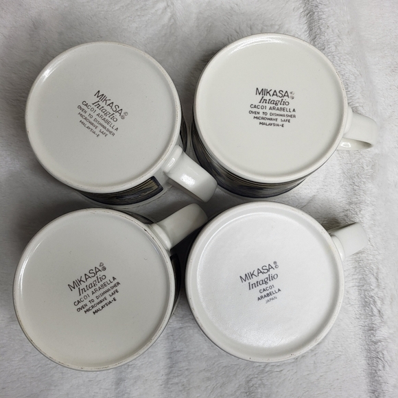 Mikasa Intaglio ARABELLA Floral Blue and Brown Ceramic Mugs Set Of 4. - Picture 7 of 12